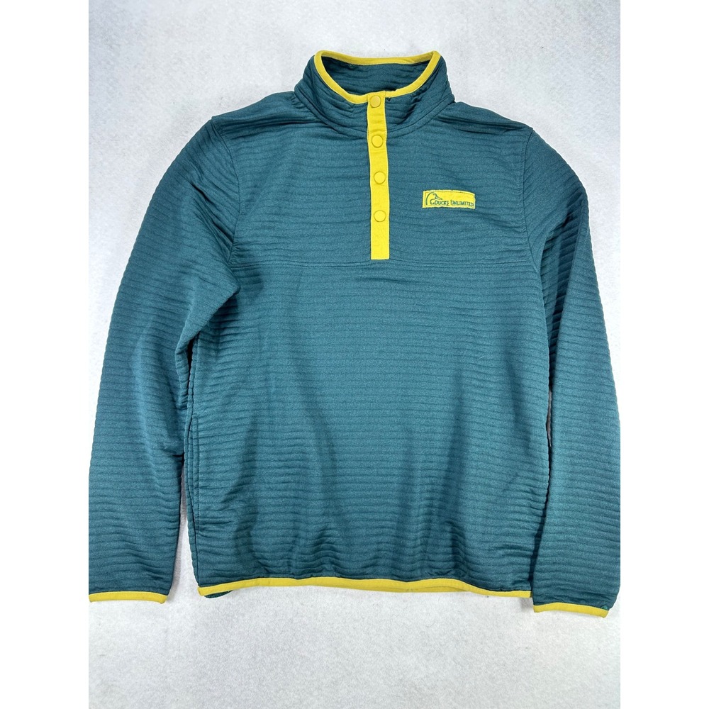 Ducks Unlimited Mens Medium Teal Green Grid Fleece 1/4 Snap Pullover Sweater M